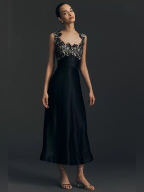 NWT Size L - Maeve Jocelyn Lace Black Slip Midi Dress Wedding Guest (US$ 178)